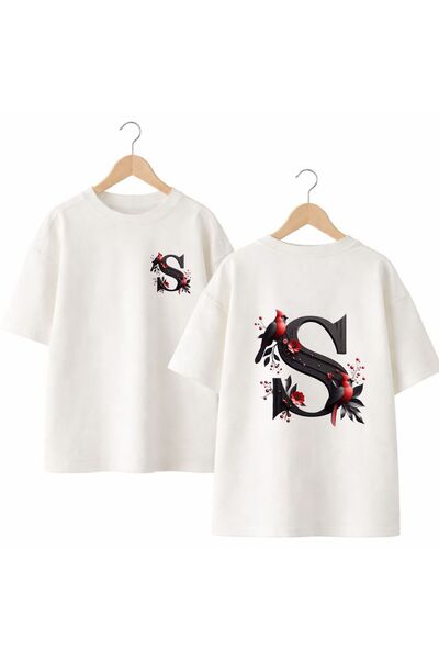 playwear تي شيرت بطبعة حرف S على الظهر والصدر، مصنوع من القطن بنسبة 100%، مقا...