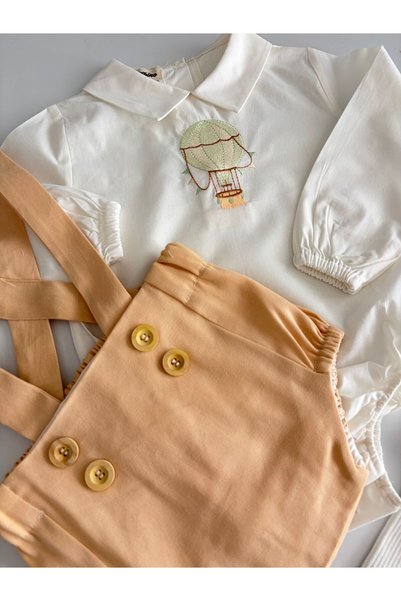 il mio bambino Baby Boy Flying Balloon Concept Salopet Set with Balloon Embroidered Shirt 6 Months – 2 Years Old Baby Combination