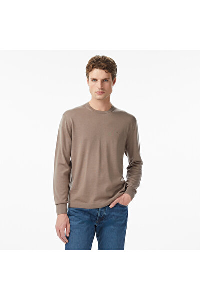 Calvin Klein Erkek %100 Yün Normal Kalıp Ribanalı Yuvarlak Yaka Ck Logo Kabar...