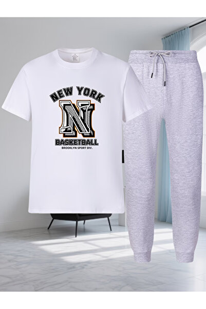 Nivorix Printed Bottom-Top Tracksuit Set Oversize Crew Neck