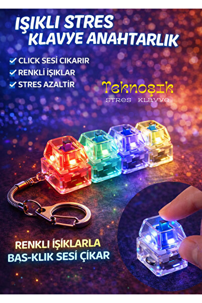 Teknoşık Işıklı Click Sesli Stres Giderici Anahtarlık Renkli Mini Klavye Oyun...