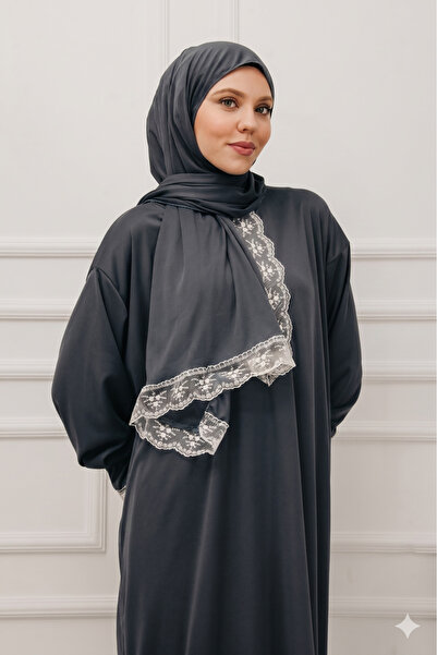 Defkay One-Piece Luxurious Stylish Lace Women's Prayer Dress with Headscarf