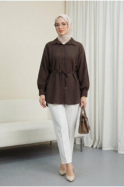 Modamorfo Πουκάμισο με ζώνη στη μέση, ραφές και λεπτομέρεια από πούλιες, με κ...