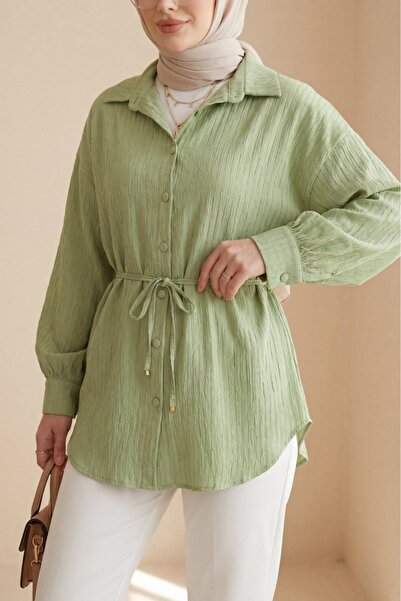 Modamorfo Πουκάμισο με ζώνη στη μέση, ραφές και λεπτομέρεια από πούλιες, με κ...