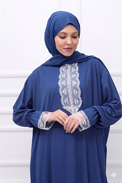 Defkay One-Piece Luxurious Stylish Lace Women's Prayer Dress with Headscarf