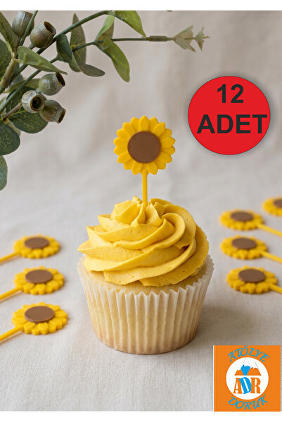 Atölye Doruk Ayçiçeği Cupcake Kürdanı- Günebakan Sarı-Kahve Sunum Masası Doğu...