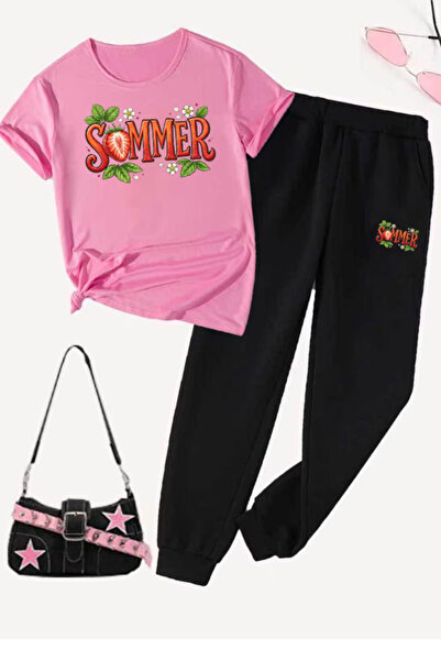 Nivorix Summer Print Top and Bottom Tracksuit Set Oversize Crew Neck
