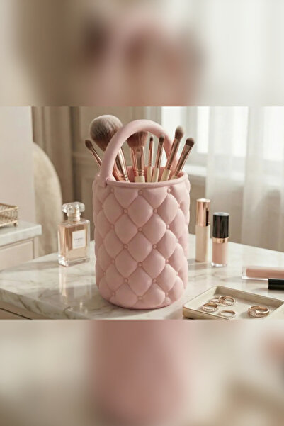 Genç 3D Aesthetic Desktop Organizer with Quilted Design - Modern Makeup Brush...