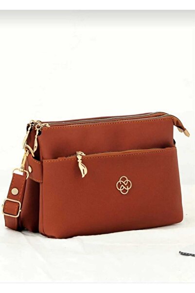 ÖZÜM ÇANTA Women's Leather 3-Compartment Crossbody Shoulder Bag Brown