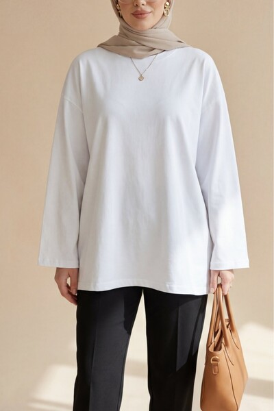 Modamorfo Τουνίκ από χτενισμένο βαμβάκι με στρογγυλή λαιμόκοψη - λευκό