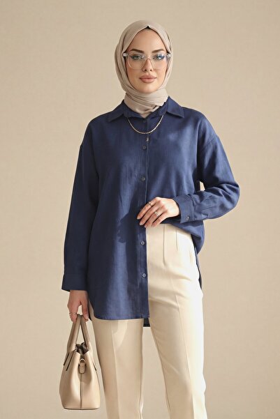 Modamorfo Πουκάμισο από λινό με κουμπιά - μπλε ναυτικό