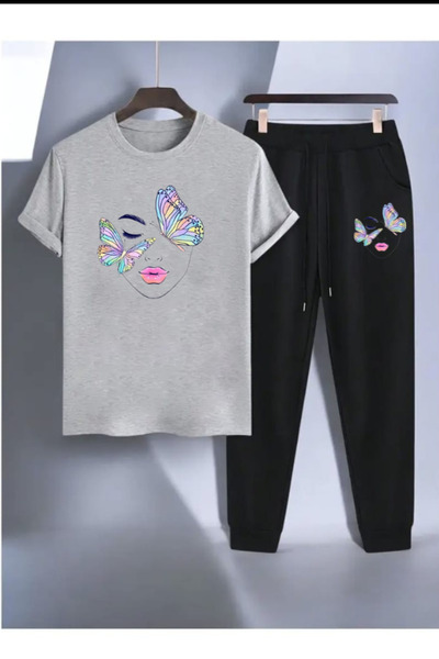 Nivorix Printed Bottom-Top Tracksuit Set Oversize Crew Neck