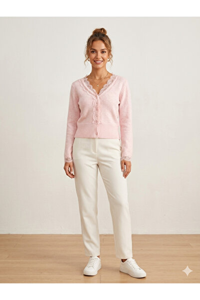 EnModaStyle Collar Sleeve Lace Trendy Seasonal Women's Cardigan