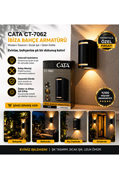 Cata CT-7062 Ibiza Bahçe Duvar Apliği Siyah GU10