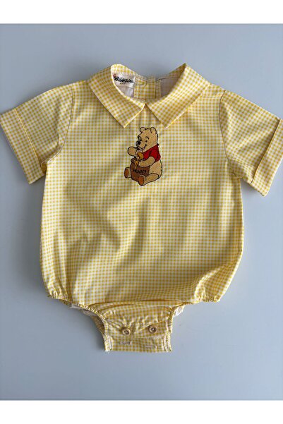 il mio bambino Erkek Bebek Nakışlı Body Zıbın Pooh Ayıcıklı Ekru Yaka Detaylı...