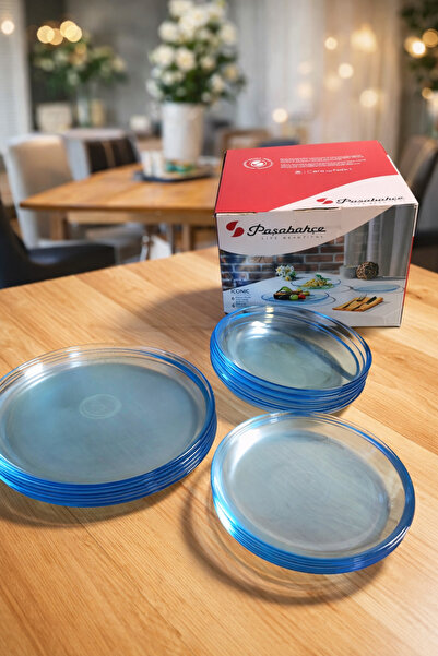 Paşabahçe 18 Parça Cam Yemek Takımı - Şık Mavi Detaylı Dayanıklı Modern Tasarım Servis Seti