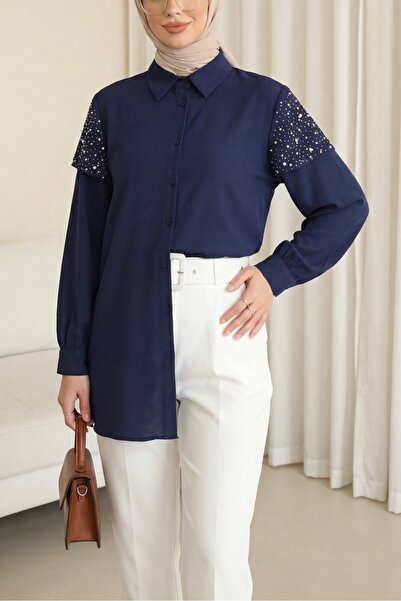 Modamorfo Πουκάμισο Cupra με λεπτομέρεια από πέτρα στον ώμο, σκίσιμο και κουμ...