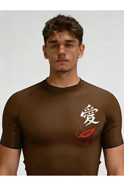 Yokedwear Gaara Compression Dar / Slim Bisiklet Yaka Tişört kahverengi Unisex...