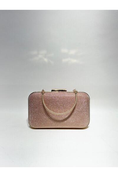 womenacs Βραδινό φόρεμα σε χρώμα ροζ πούδρα με μεγάλες πέτρες, γυναικεία τσάν...