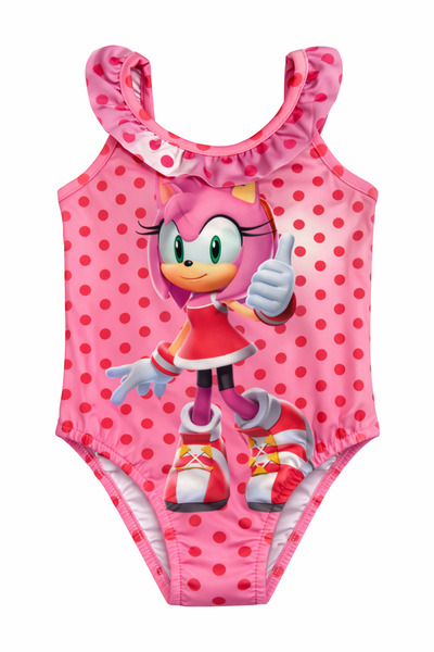 synshop Amy Rose Sonic Hedgehog Κοριτσίστικο μαγιό ροζ πουά με βολάν και τιρά...