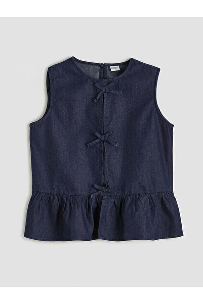 LC Waikiki Ozmarka New Season Bow Detailed Ruffled Girls' Jean Blouse