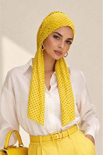 Aişe tesettür Κίτρινο μαύρο σάλι με πουά πεταλούδας