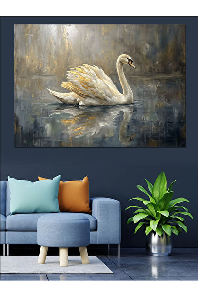 Artmeg Pânză decorativă elegantă cu lebădă albă deasupra lacului - Masă din l...