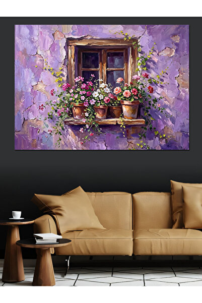 Artmeg Ghivece cu flori mov pe marginea ferestrei Pânză decorativă - Masă din...