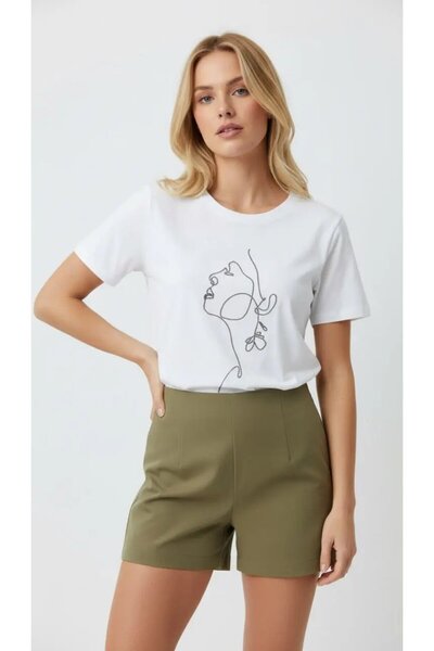 Park Karon 26026 100% Cotton Crew Neck Embroidery Detail Combed Cotton Blouse