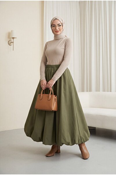 Modamorfo Φούστα μπαλόνι από ποπλίνα με ελαστική μέση και επένδυση -χακί