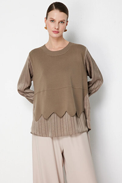 On Fashion On Çizgi Detaylı Mix Kumaş Bluz-70480