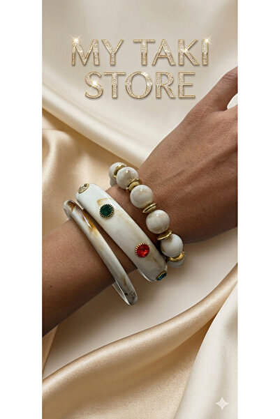 MY TAKI STORE KEMİK TAŞ VE GOLD DETAYLI ÜÇLÜ KOMBİN BİLEKLİK