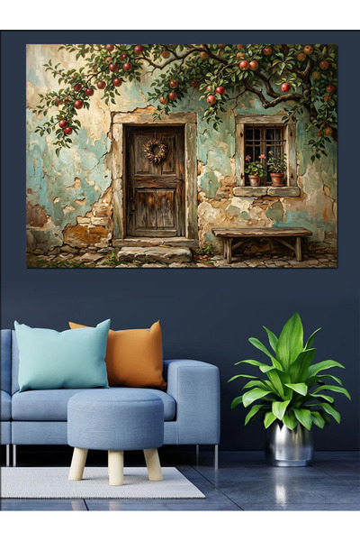 Artmeg Pânză decorativă cu perete floral și ușă antică din lemn - Tablou din ...