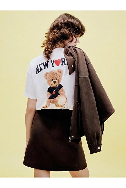 LC Waikiki Γυναικείο μπλουζάκι με στάμπα Bear Teddy με λαιμόκοψη ποδηλάτου (S6)