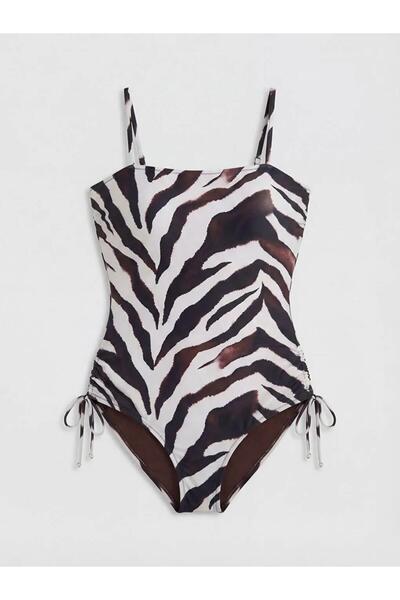 LC Waikiki Γυναικείο μαγιό με τετράγωνο λαιμόκοψη και σχέδιο ζέβρας (S6)