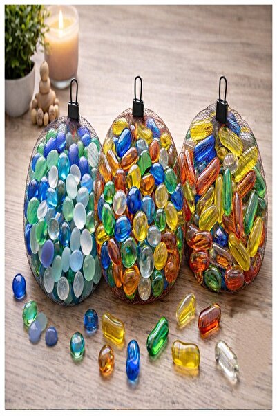 Artlantis Yuvarlak Oval Mat Buzul Ve Renkli Dekoratif Cam Taşlar 50 Li 3 Adet...