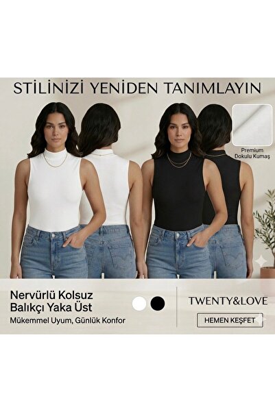 Twentyipek Γυναικείο φανελάκι με μισό λαιμό 2 τεμαχίων ασπρόμαυρο ζιβάγκο βαμ...