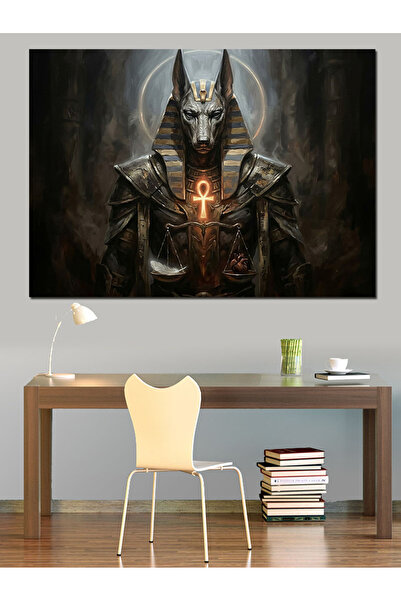 Artmeg Pânză decorativă cu portretul zeului egiptean Anubis mistic - Tablou d...
