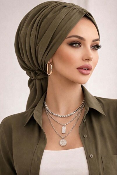 Aişe tesettür Χακί Έτοιμο Καπέλο με Πόρπη