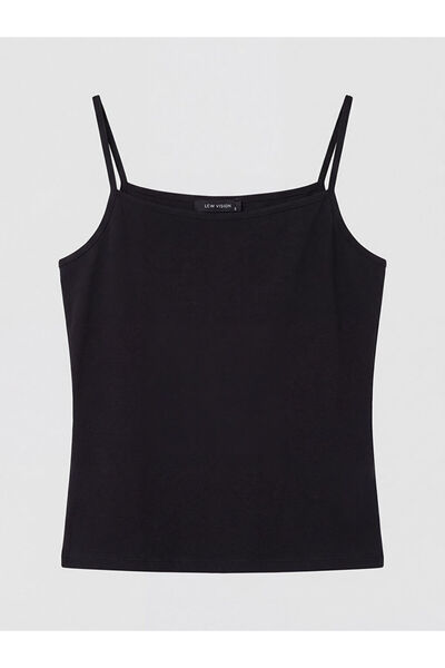 LC Waikiki New season black u-neck women's tank top with rope straps from gul...