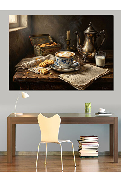 Artmeg Pânză decorativă cu cafea și cărți la masă - Masă din lemn MDF