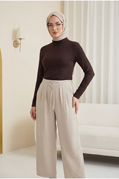 Modamorfo Ψηλόμεσο παντελόνι από τένσελ με διπλά κουμπιά και δέσιμο στη μέση ...