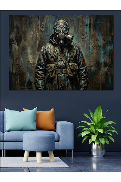 Artmeg Figurină de soldat misterios cu mască de gaz, pânză decorativă - Tablo...