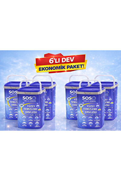 Pazaraza 6x 250 Yaprak - Soso Kova Yüzey Temizleme Mendili