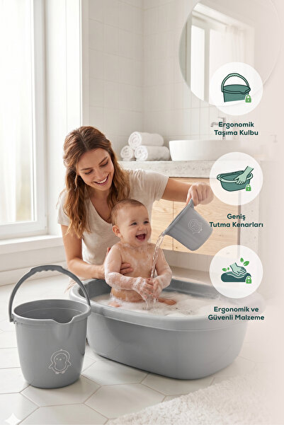 Wumboo 3’lü Bebek Banyo Yıkama Seti - Bebek Yıkama Küveti - Bebek Banyo Su Ko...