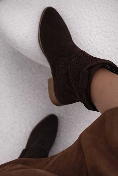 POTEEN Gobi Women's Suede Short Heel Perforated Laser Cut Fashion Summer Boots