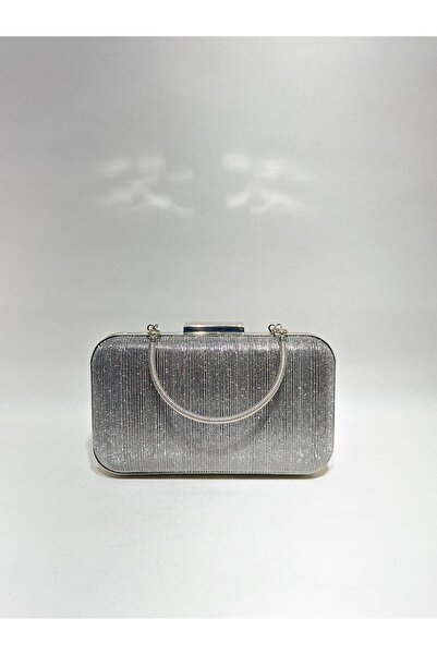 womenacs Platinum Color Laser Fabric Evening Dress Portfolio Clutch Women's H...