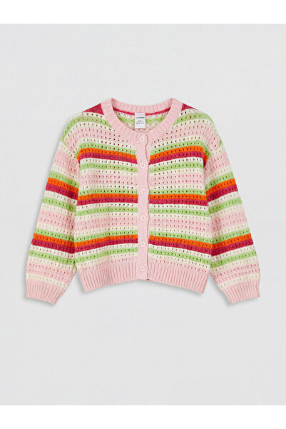 LC Waikiki Crew Neck Striped Girls' Knitwear Cardigan