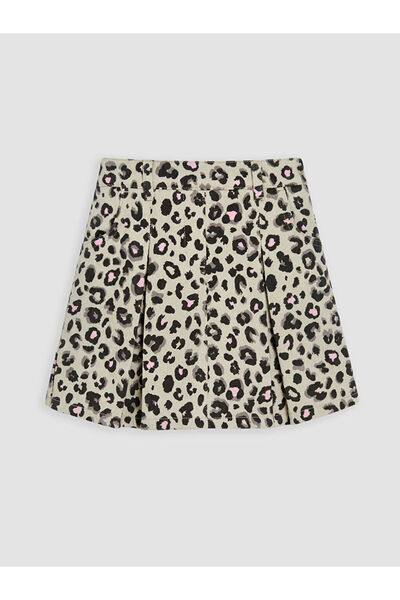LC Waikiki Rmz Gi̇yi̇m Farkiyla Girl's Leopard Embroidered Gabardine Short Skirt
