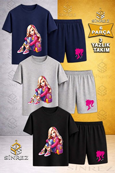 SİNREZ Children's Princess Sitting Cantali Printed Crew Neck 3-Piece T-Shirt ...
